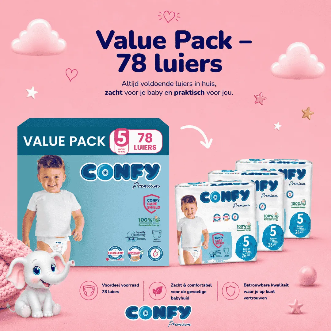Confy Premium Maat 5 luiers value pack 78 stuks hypoallergeen