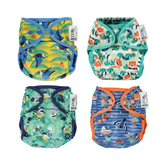 Pop-in Popper wasbare luier bamboe dierenprint 4-pack