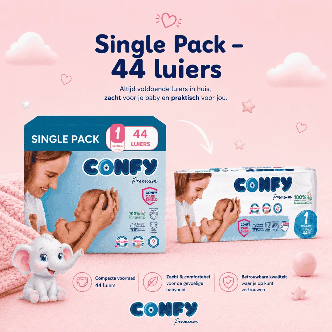 Confy Premium Maat 1 luiers 44 stuks hypoallergeen