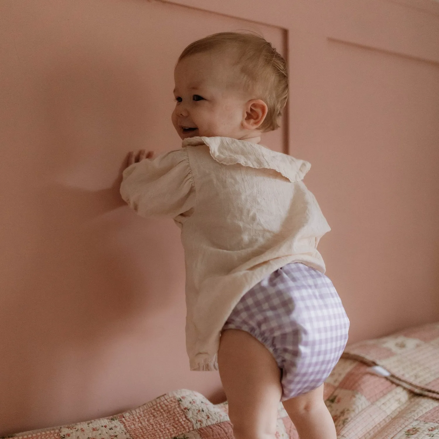 Modern Cloth Nappies Pearl Pocket all-in-one wasbare luier Lilac Gingham one-size