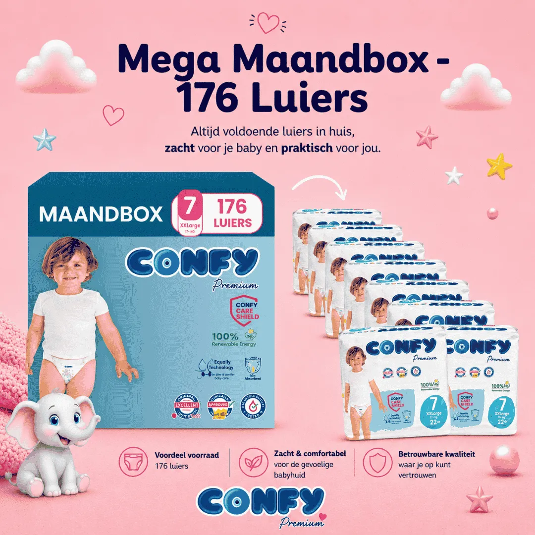 Confy Premium Maat 7 Luiers 176 Stuks Maandbox