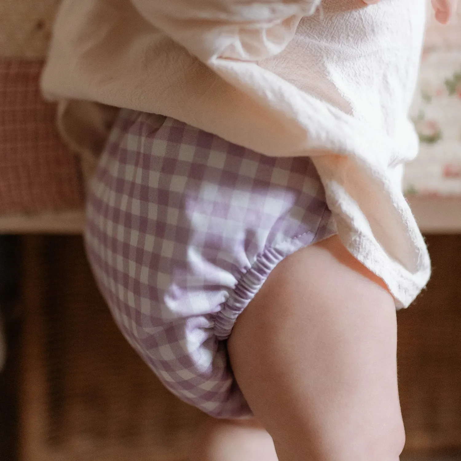 Modern Cloth Nappies Pearl Pocket all-in-one wasbare luier Lilac Gingham one-size