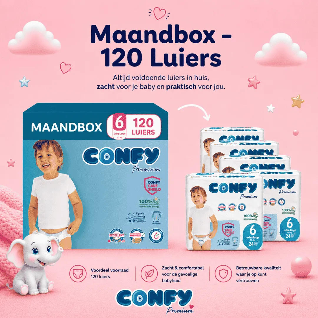 Confy Premium Maat 6 Luiers 120 Stuks 15-25 kg Maandbox