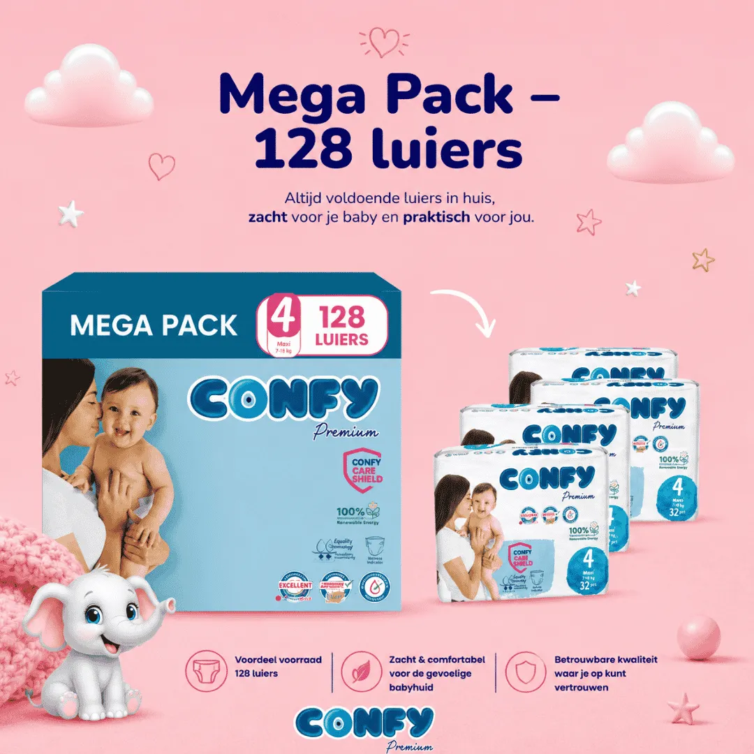 Confy Premium luiers maat 4 7-14 kg 128 stuks hypoallergeen