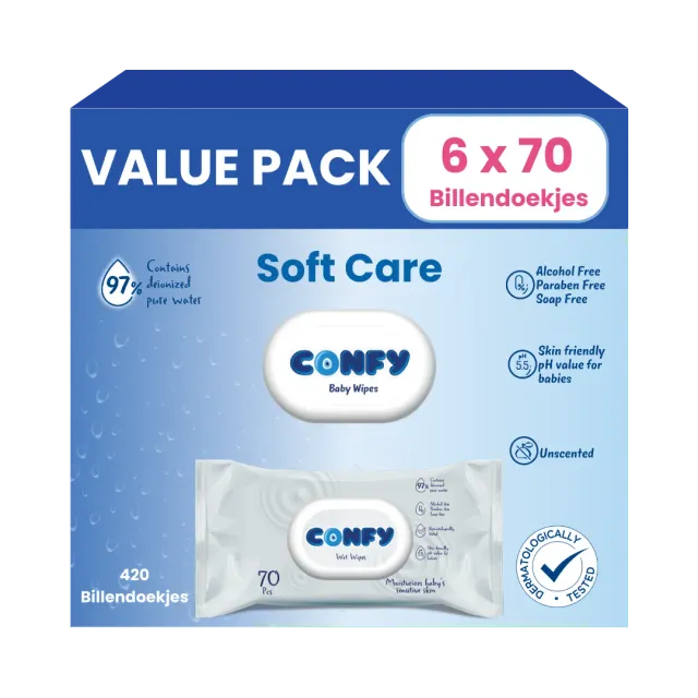 Confy Soft Care billendoekjes 6x70 420 stuks geurvrij