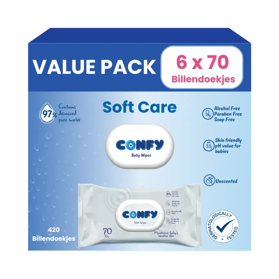 Confy Soft Care billendoekjes 6x70 420 stuks geurvrij