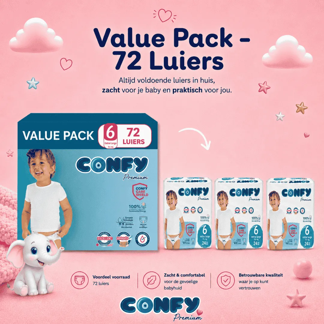 Confy Premium Maat 6 luiers value pack 72 stuks hypoallergeen