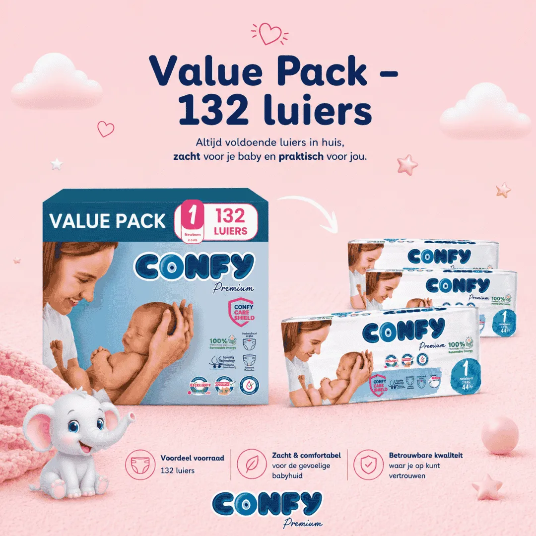 Confy Premium Maat 1 Luiers 132 Stuks 2-5 kg Newborn