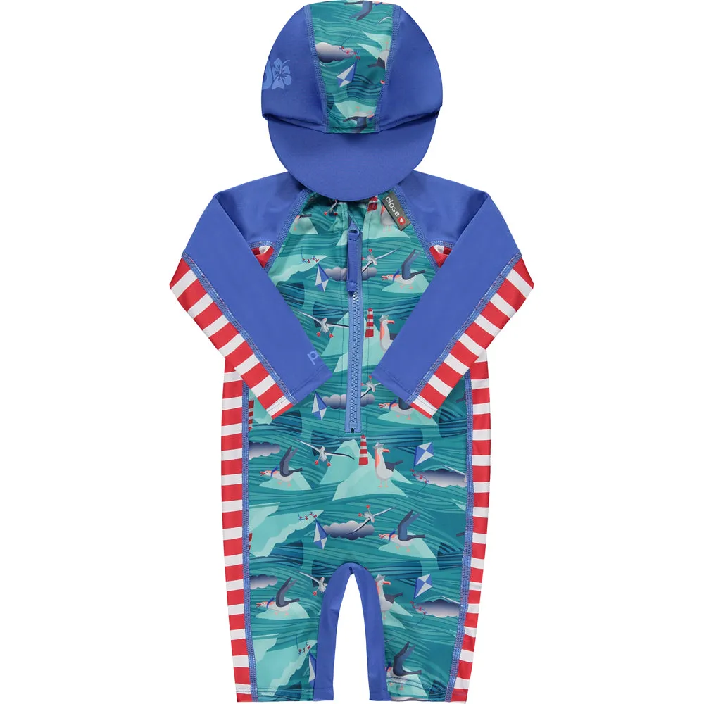 Pop-in Beach Sunsuit UV-pak lange mouwen Albatross gerecycled
