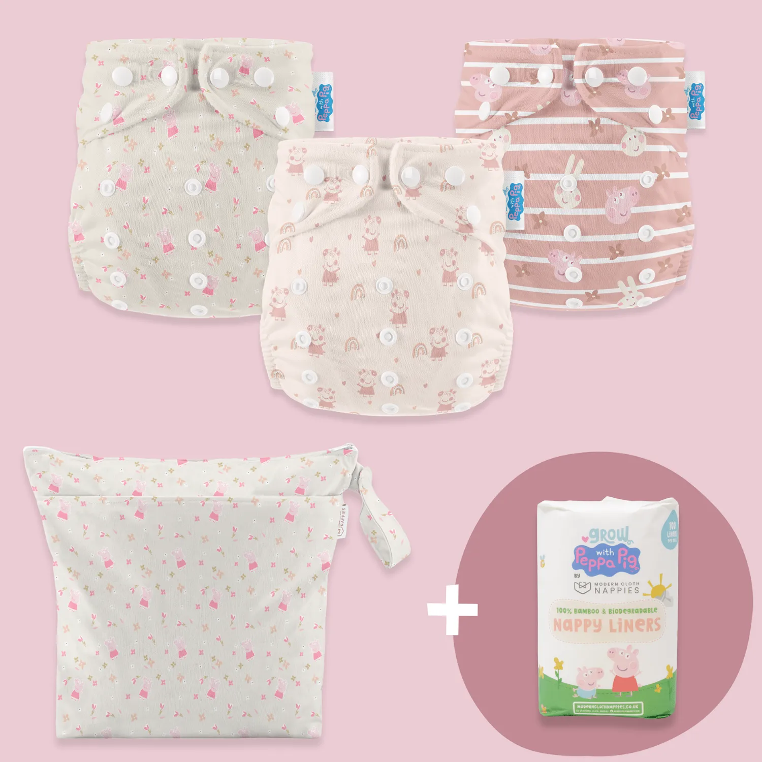 Modern Cloth Nappies Peppa Pig wasbare luiers bundel meisje 3 stuks