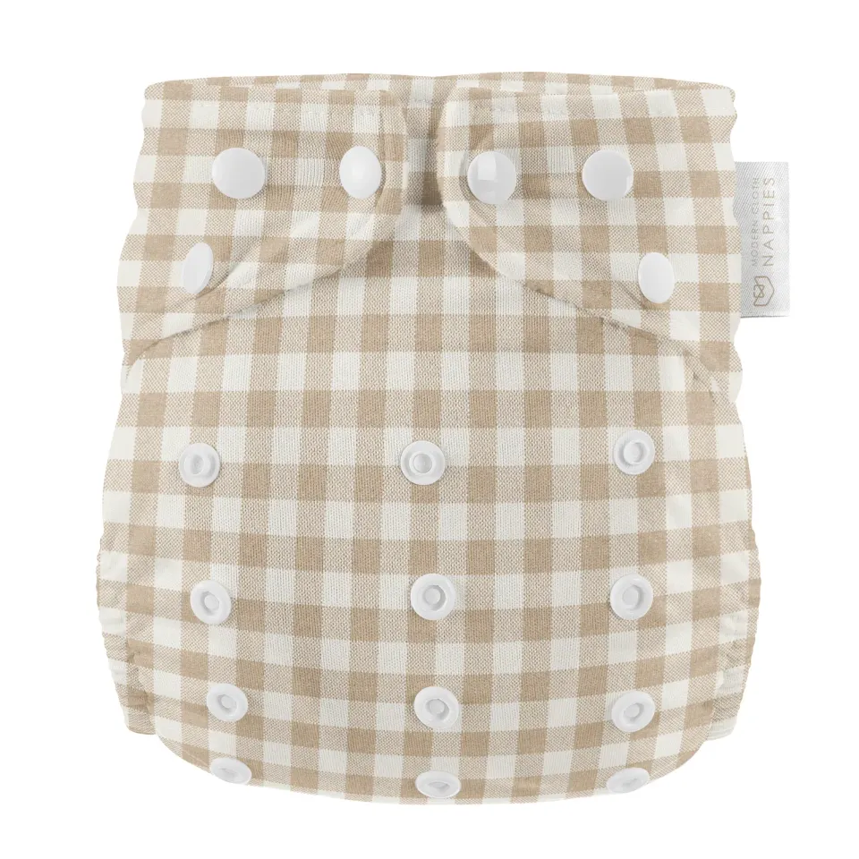 Modern Cloth Nappies Pearl Pocket All-In-One wasbare luier Gingham Taupe
