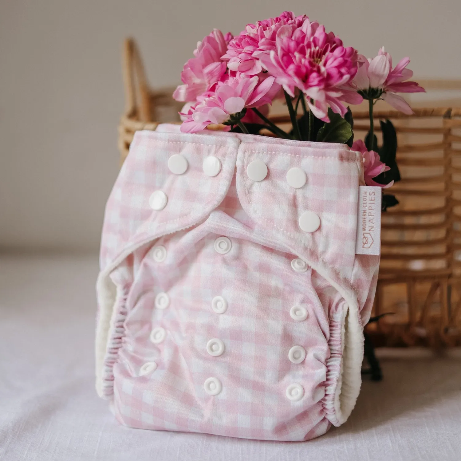 Modern Cloth Nappies Pearl Pocket All-In-One wasbare luier Rose Gingham