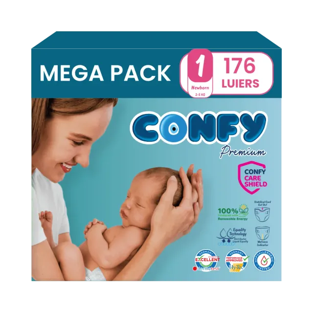 Confy Premium luiers maat 1 2-5 kg 176 stuks hypoallergeen