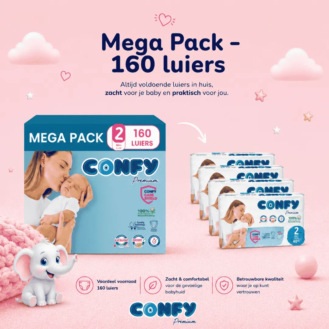 Confy Premium Maat 2 luiers mega pack 160 stuks hypoallergeen