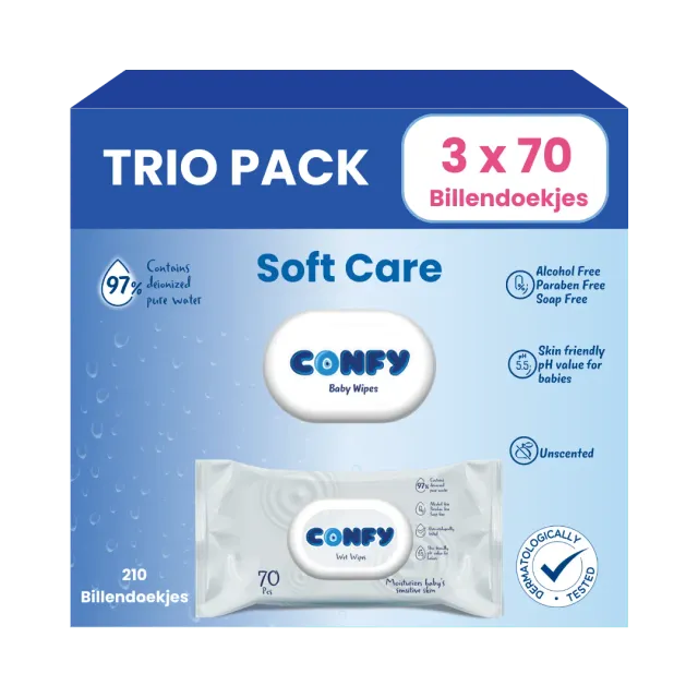 Confy Soft Care billendoekjes 3x70 geurvrij