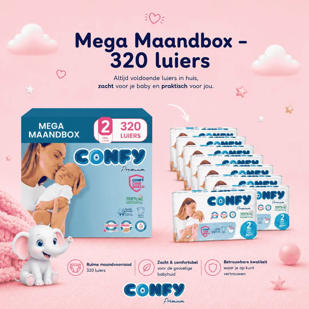 Confy Premium Maat 2 luiers maandbox 320 stuks hypoallergeen