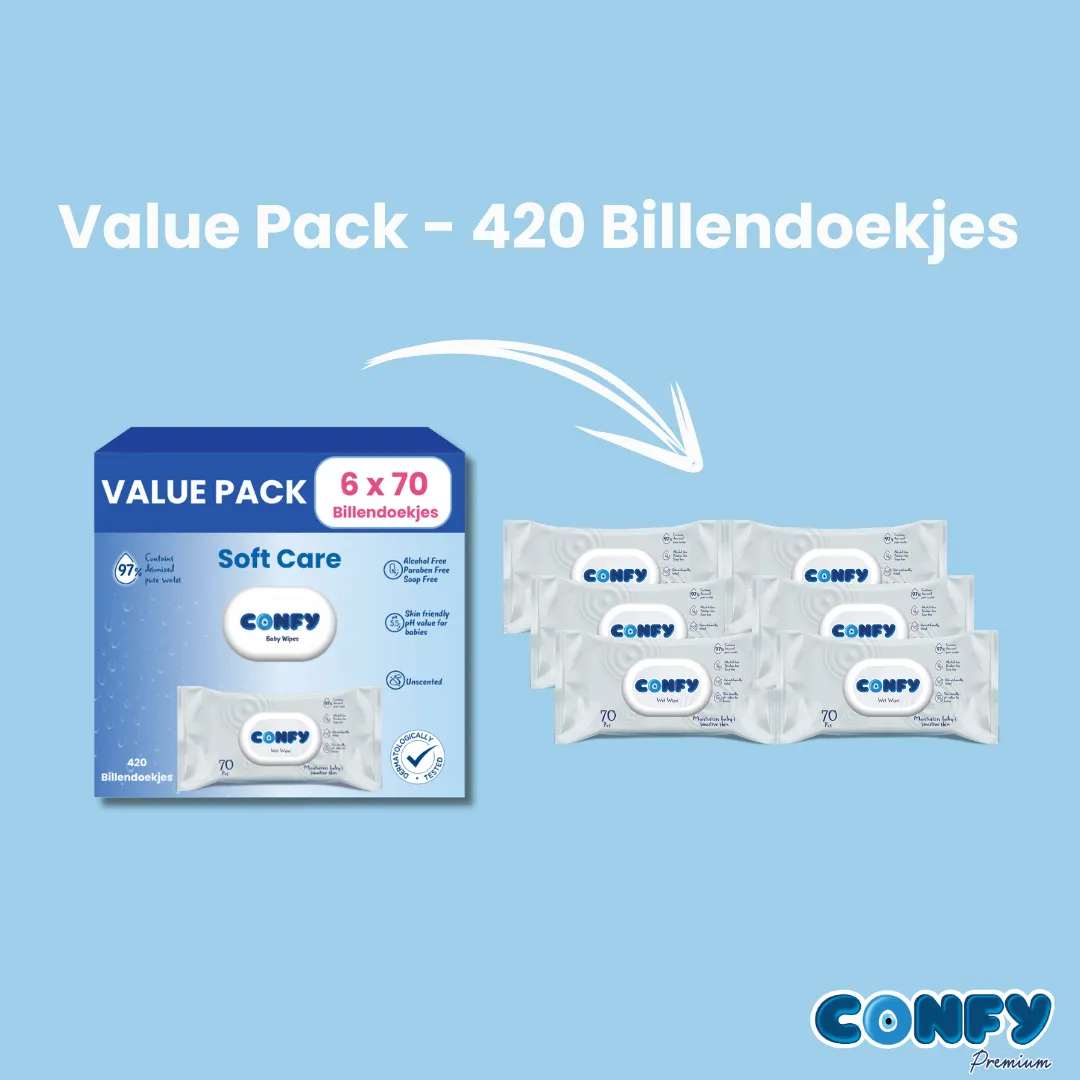 Confy Soft Care billendoekjes 6x70 420 stuks geurvrij
