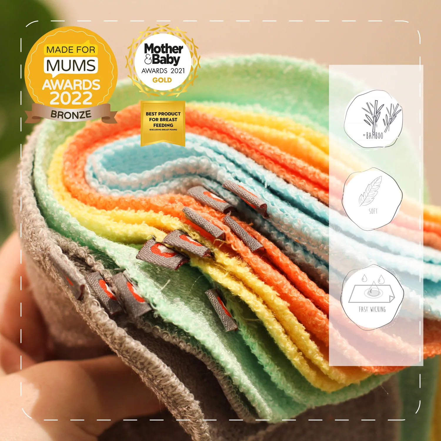 Pop-in Bamboe Wasbare Billendoekjes 10-pack Triangle Brights zacht