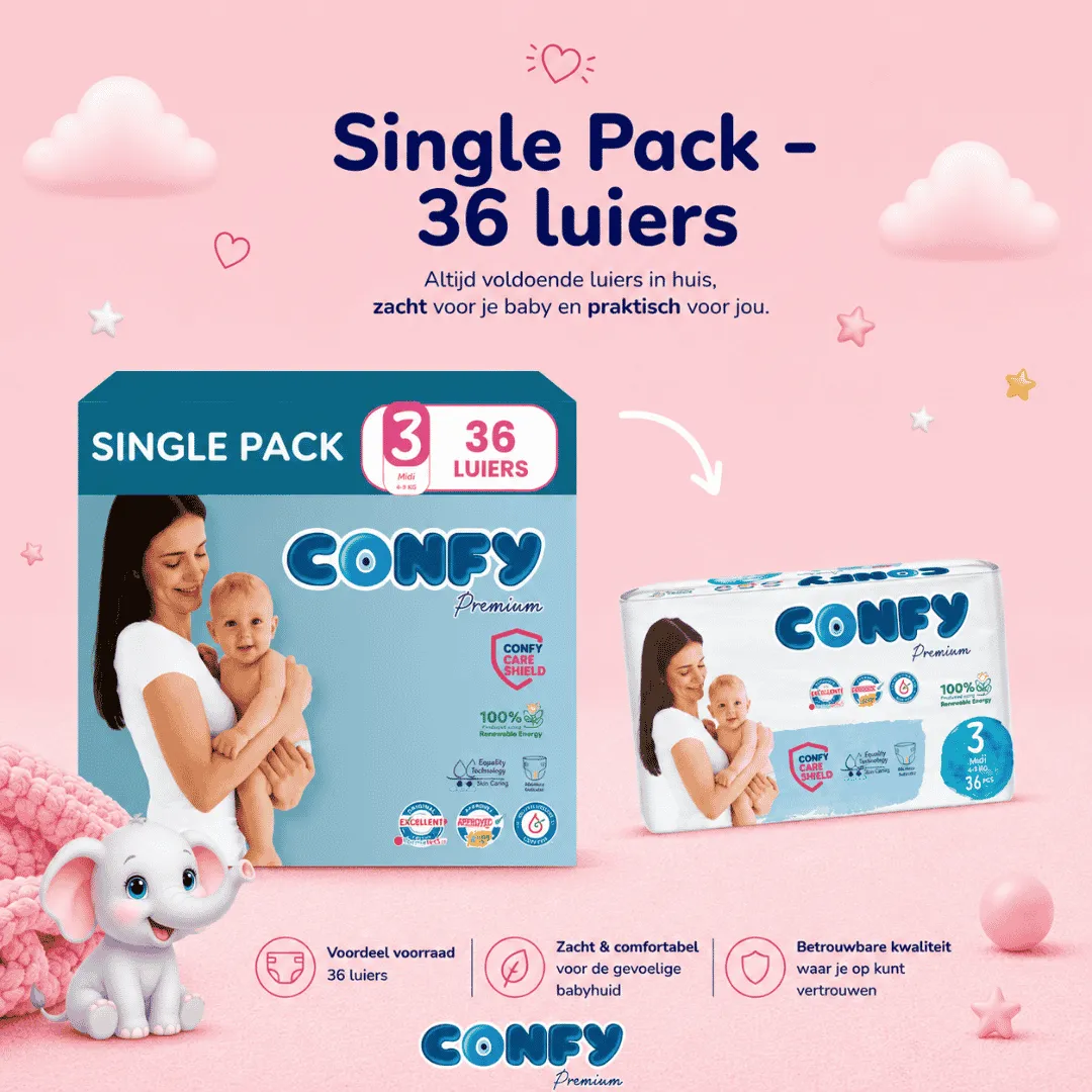 Confy Premium Maat 3 Luiers 36 Stuks 4-9 kg Hypoallergeen