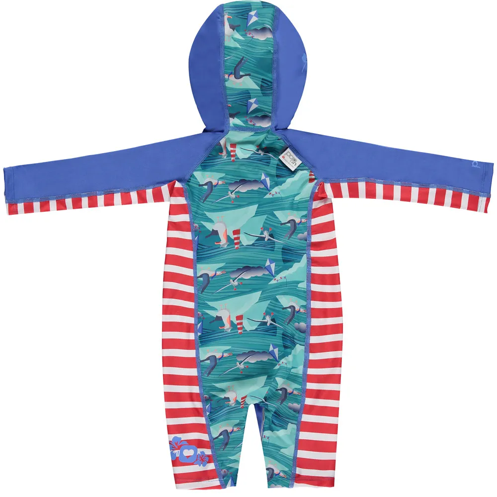 Pop-in Beach Sunsuit UV-pak lange mouwen Albatross gerecycled