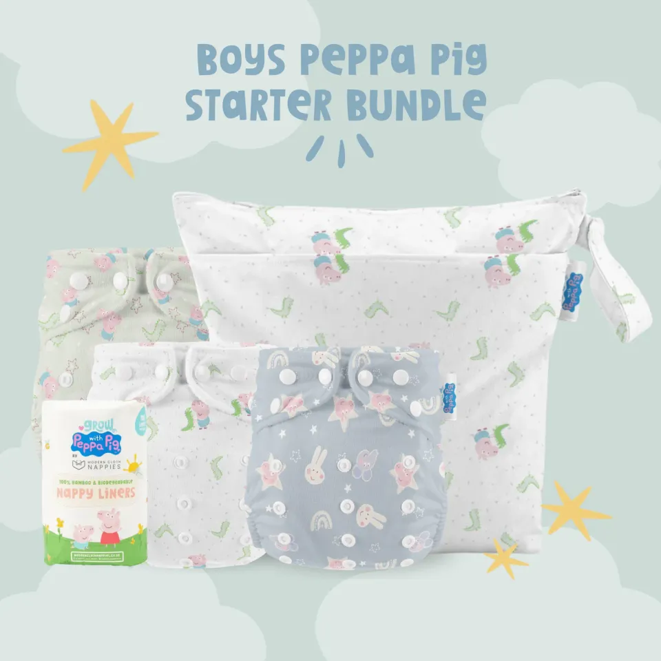 Modern Cloth Nappies Peppa Pig wasbare luiers 3-pack + wetbag lekvrij
