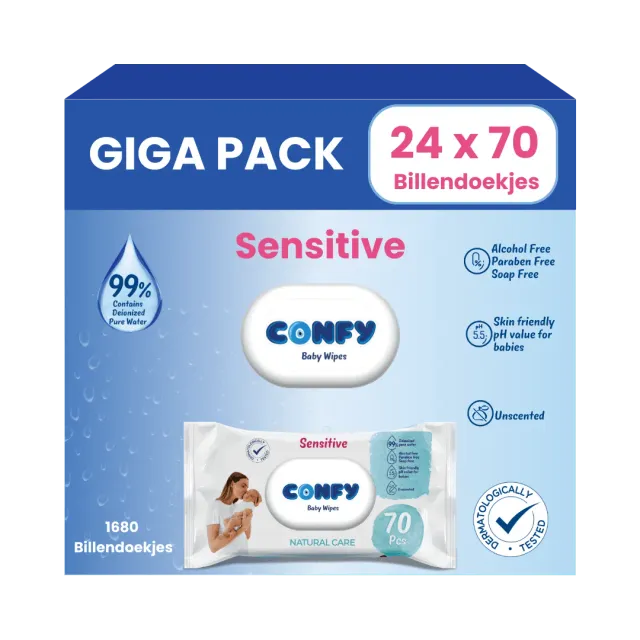 Confy Sensitive billendoekjes 24x70 1680 stuks geurvrij