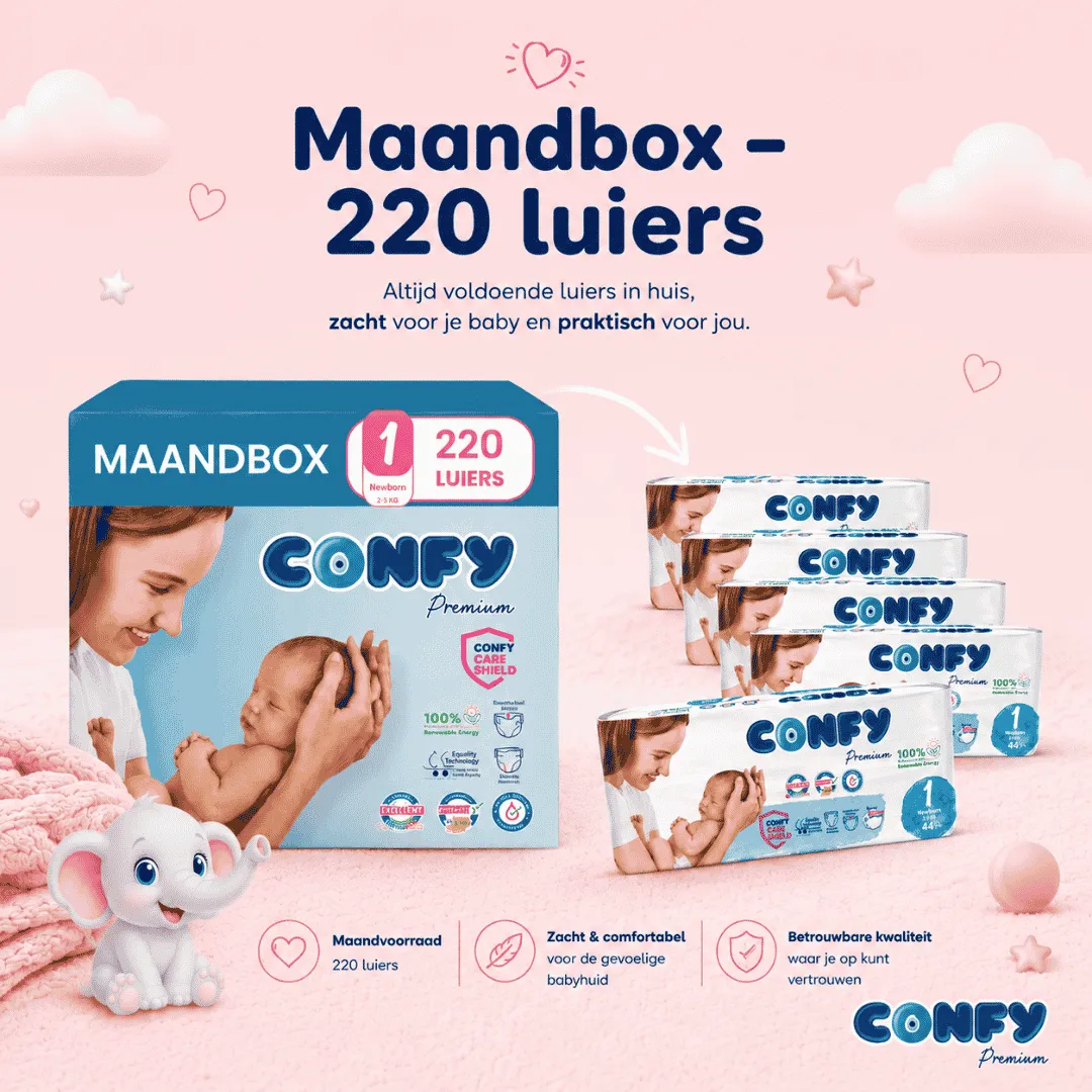 Confy Premium luiers maat 1 2-5 kg 220 stuks hypoallergeen