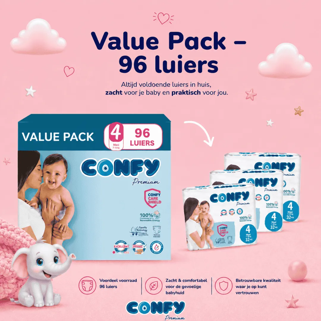 Confy Premium maat 4 luiers 96 stuks 7-14 kg hypoallergeen