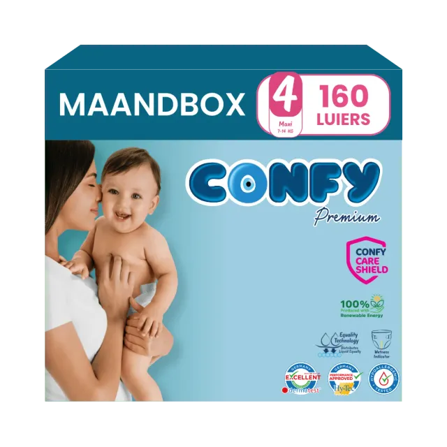 Confy Premium Maat 4 luiers maandbox 160 stuks hypoallergeen