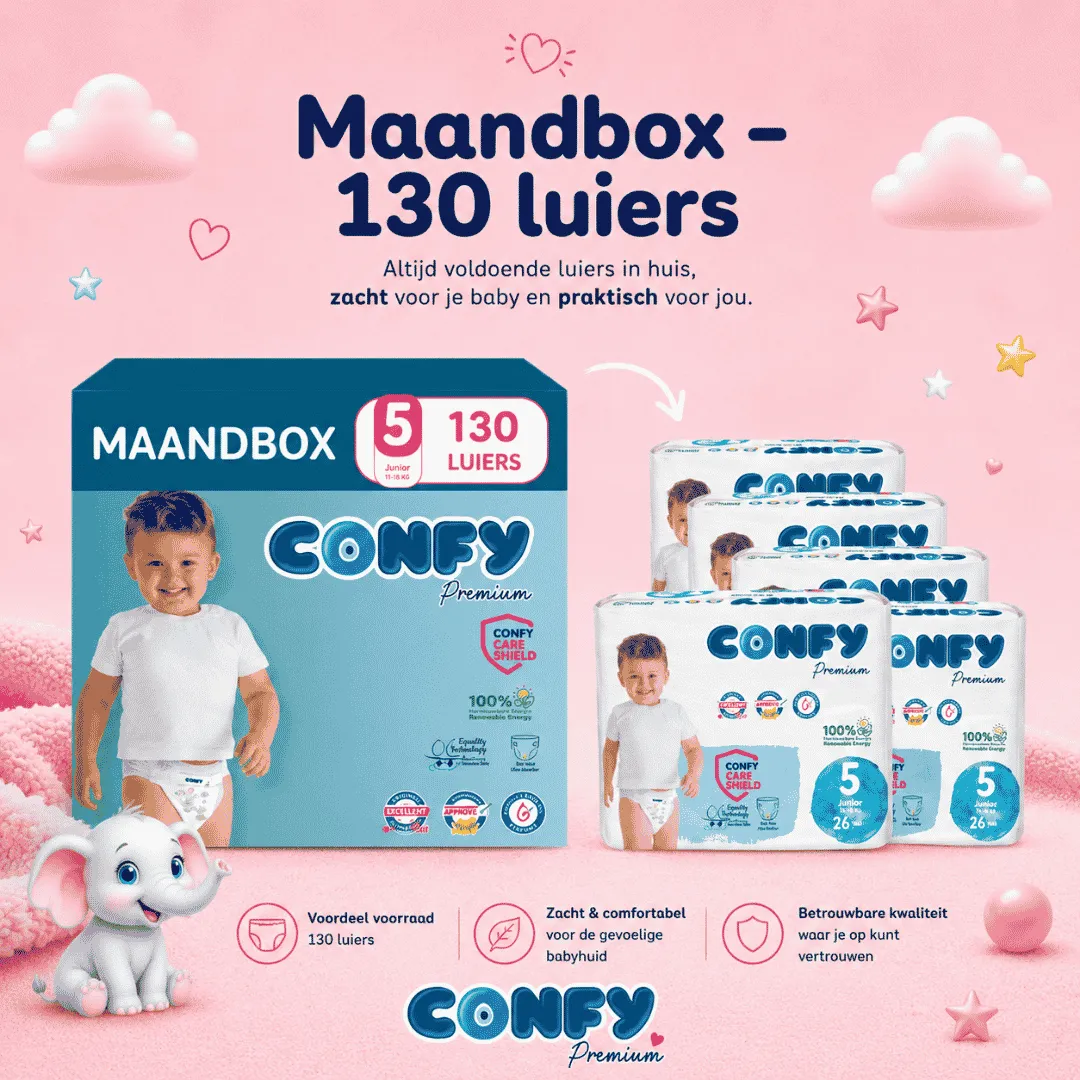 Confy Premium maat 5 luiers 130 stuks maandbox hypoallergeen