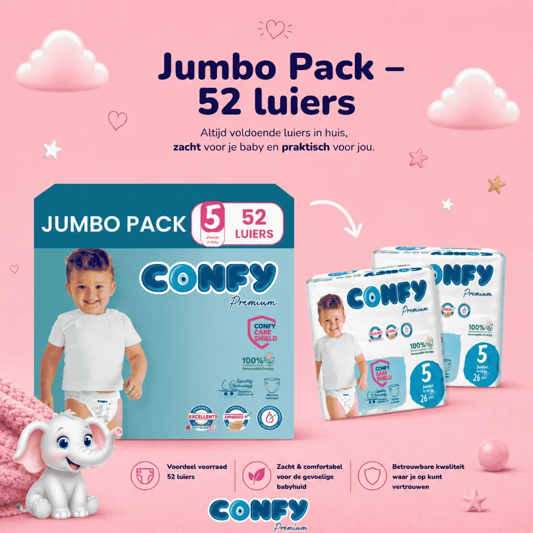 Confy Premium maat 5 luiers 52 stuks jumbo pack zacht