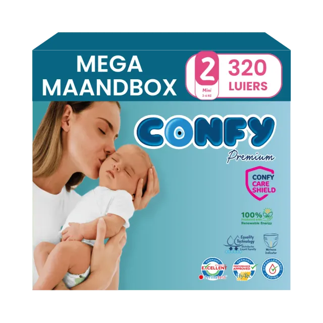 Confy Premium Maat 2 luiers maandbox 320 stuks hypoallergeen