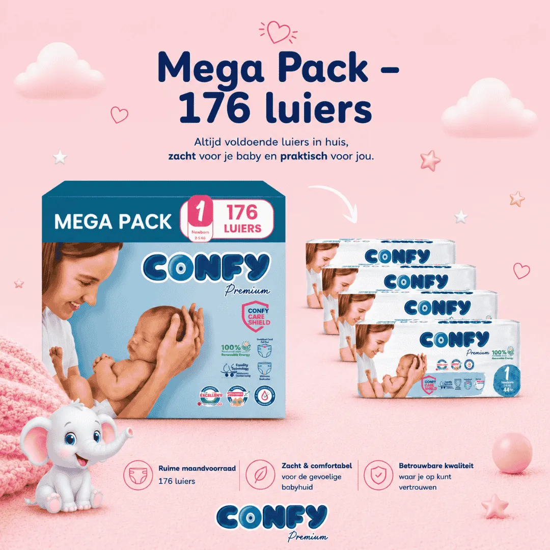 Confy Premium luiers maat 1 2-5 kg 176 stuks hypoallergeen