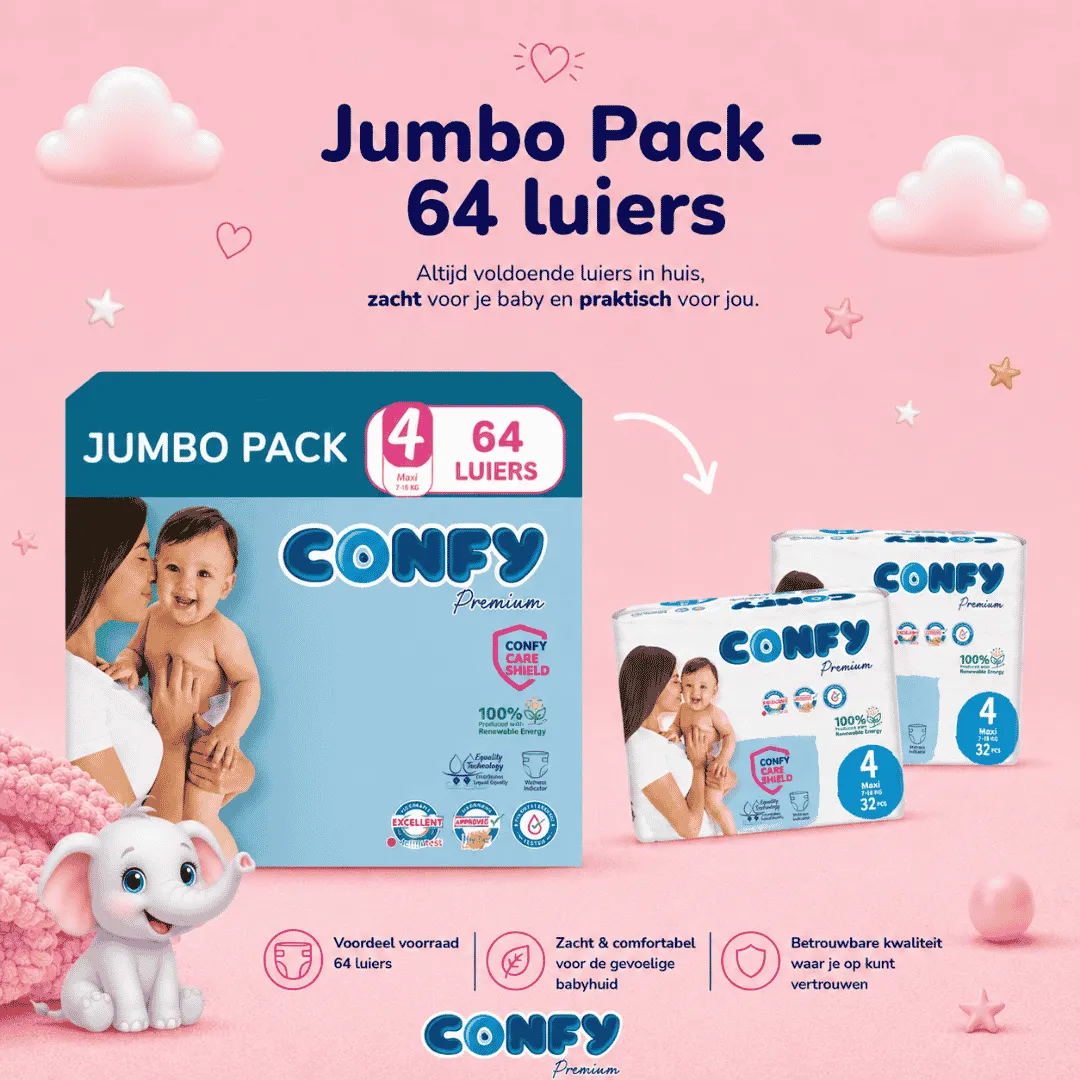 Confy Premium luiers maat 4 7-14 kg 64 stuks hypoallergeen