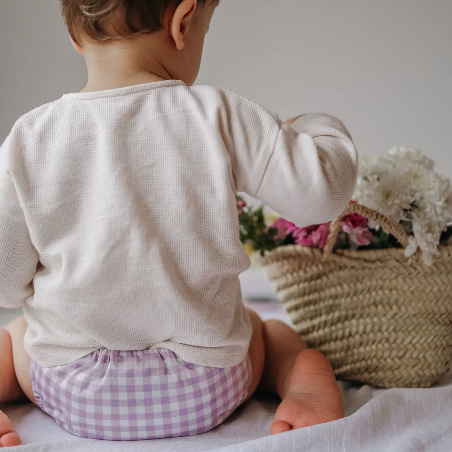 Modern Cloth Nappies Pearl Pocket all-in-one wasbare luier Lilac Gingham one-size