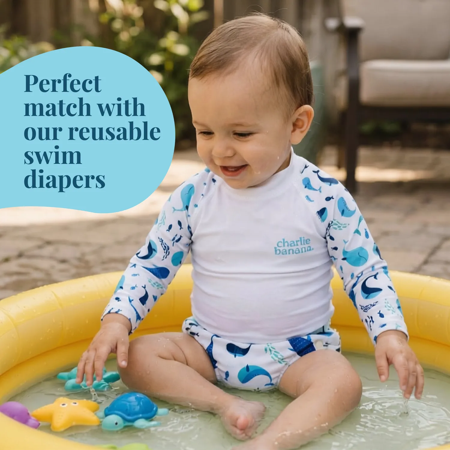 Charlie Banana Rash Guard UPF50+ 12-18M Wit Hello Sunshine