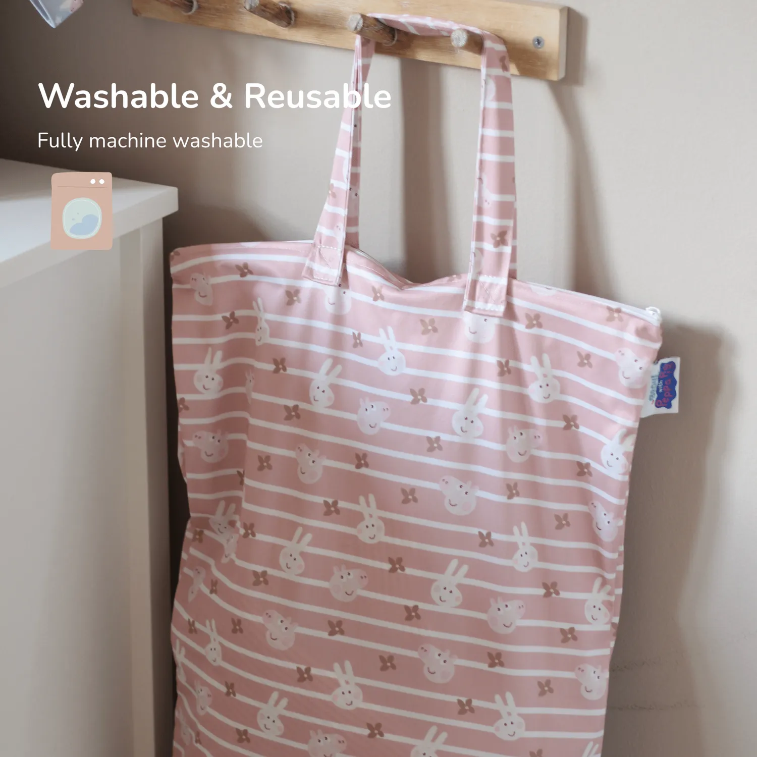 Modern Cloth Nappies XL wetbag Blush Stripe Peppa Pig