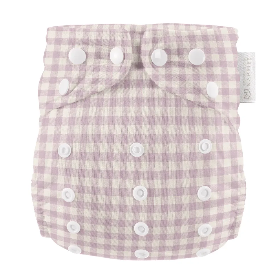 Modern Cloth Nappies Pearl Pocket all-in-one wasbare luier Lilac Gingham one-size
