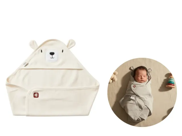 Pop-in Hooded Cuddle Wrap badcape beer biologisch katoen