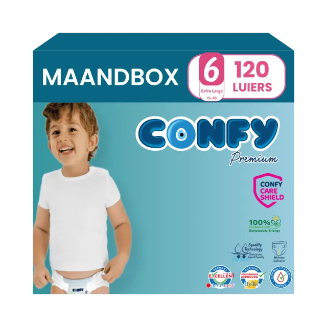 Confy Premium Maat 6 Luiers 120 Stuks 15-25 kg Maandbox