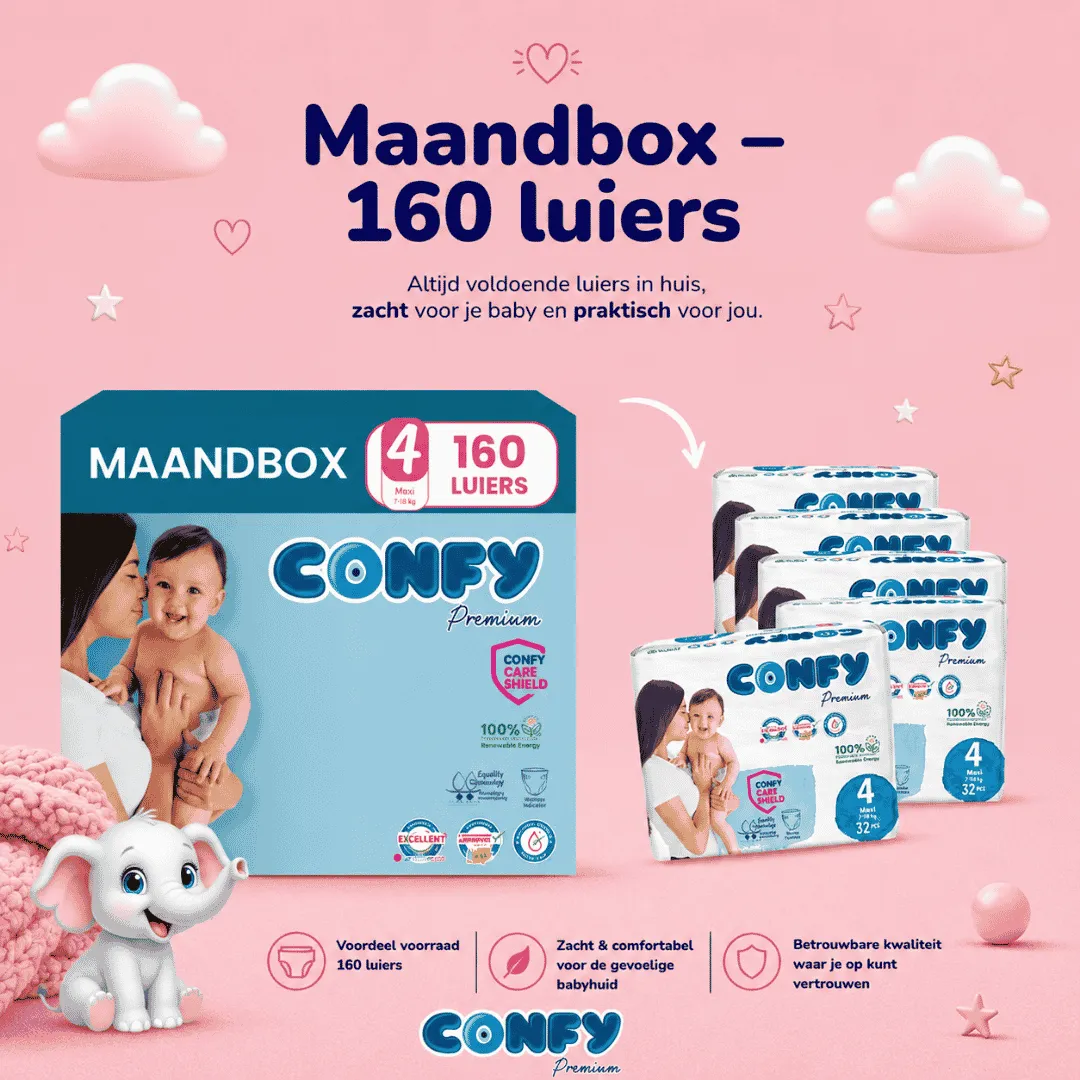 Confy Premium Maat 4 luiers maandbox 160 stuks hypoallergeen