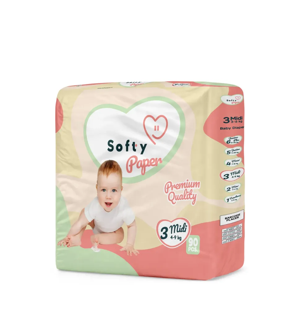 Softy Paper Midi maat 3 luiers 4-9 kg 90 stuks lekvrij